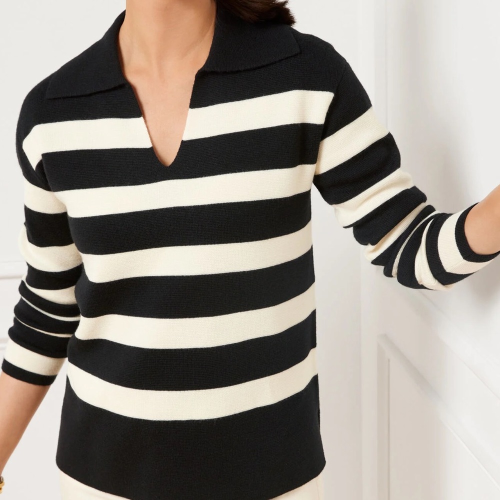 Talbots Striped Milano Stitch Johnny Collar Sweater